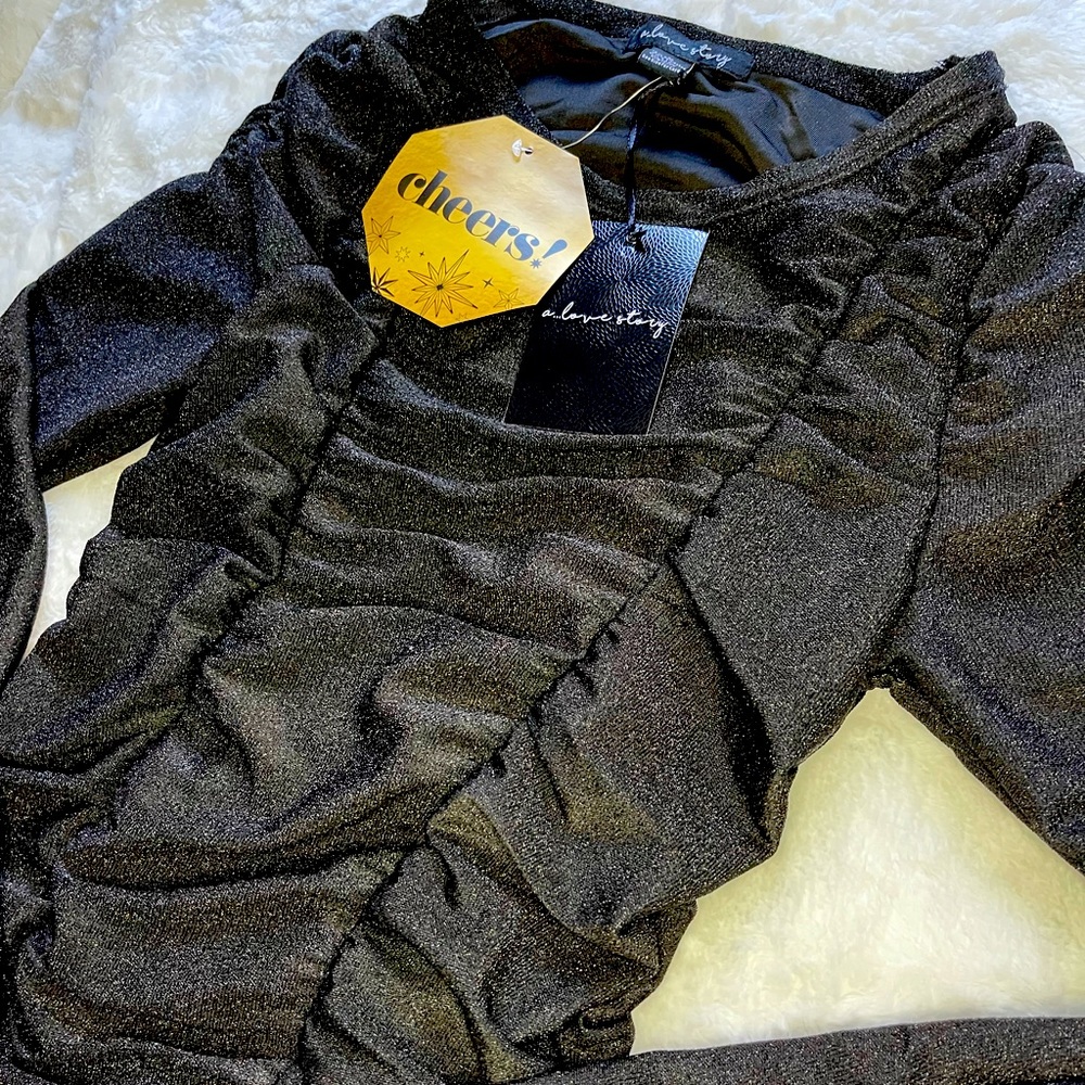 A love story -black, black metallic long sleeve top